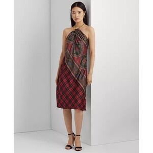 LAUREN Ralph Lauren Plaid &‎ Paisley Charmeuse Halter Dress